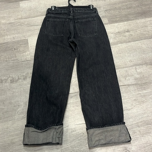 Club Monaco High Waisted Cuffed Jeans Black. Wide Leg Straight Fit Dark Wash - Picture 4 of 7